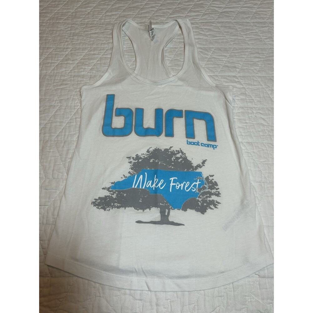 Burn Boot camp Wake Forest Racerback Tank S white blue women size Small